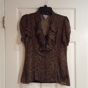 Worthington Ruffled cheetah button down top